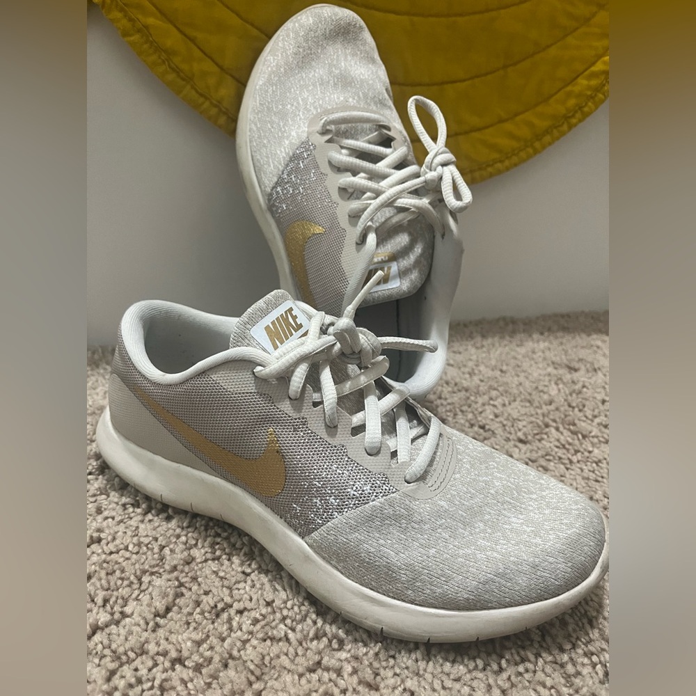 Nike White and Gold Running Shoes